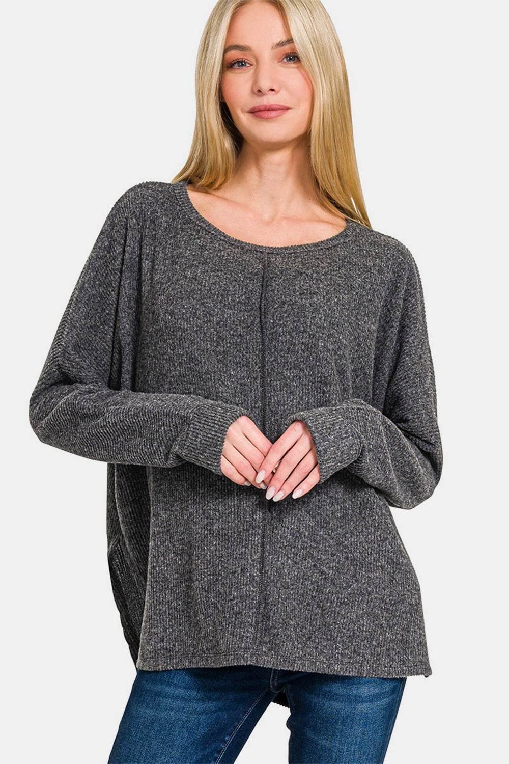 Zenana High-Low Side Slit Round Neck T-Shirt - Shop Style & More | Fresh Looks, Everyday Deals & Free Shipping