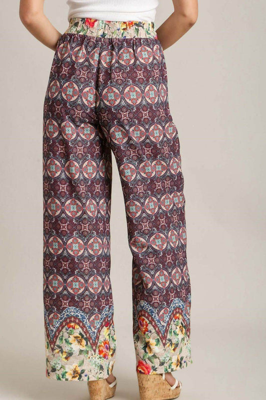 Umgee Full Size Mixed Print Elastic Waistband Pants Plus Size - Shop Style & More | Fresh Looks, Everyday Deals & Free Shipping