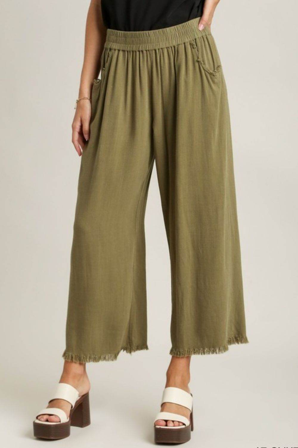 Umgee Full Size Linen Blend Elastic Waistband Wide Leg Pants Plus Size - Shop Style & More | Fresh Looks, Everyday Deals & Free Shipping