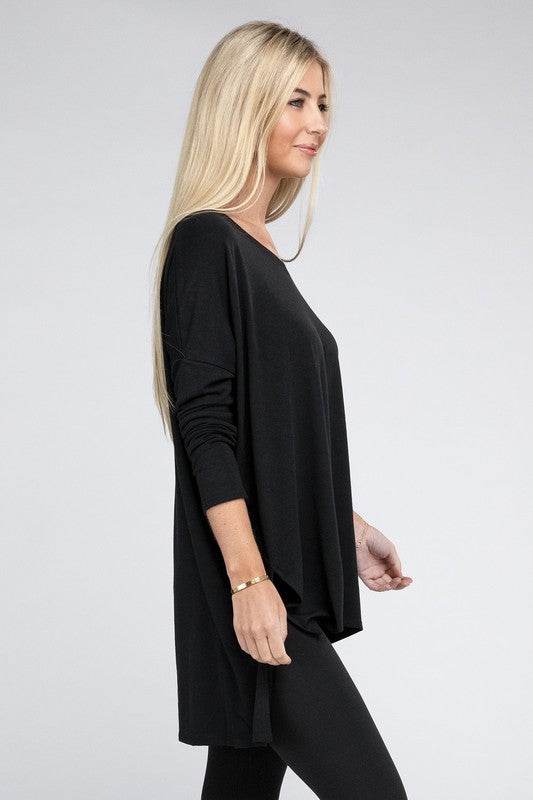 Dolman Long Sleeve V-Neck Side Slit Hi-Low Hem Top - Shop Style & More | Fresh Looks, Everyday Deals & Free Shipping