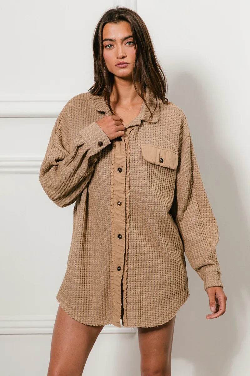 BiBi Heavy Waffle Oversized Shacket - Shop Style & More | Fresh Looks, Everyday Deals & Free Shipping