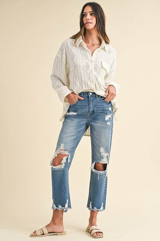Annie Wear Distressed Raw Hem Cropped Jeans - Shop Style & More | Fresh Looks, Everyday Deals & Free Shipping