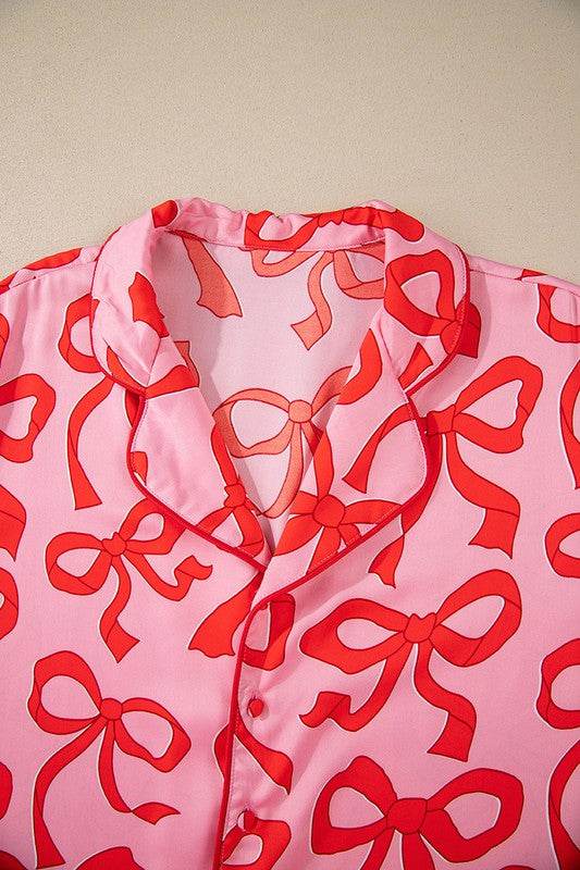 2pcs Bow Print Shirt Style Long Sleeve Pajama Set - Shop Style & More | Fresh Looks, Everyday Deals & Free Shipping