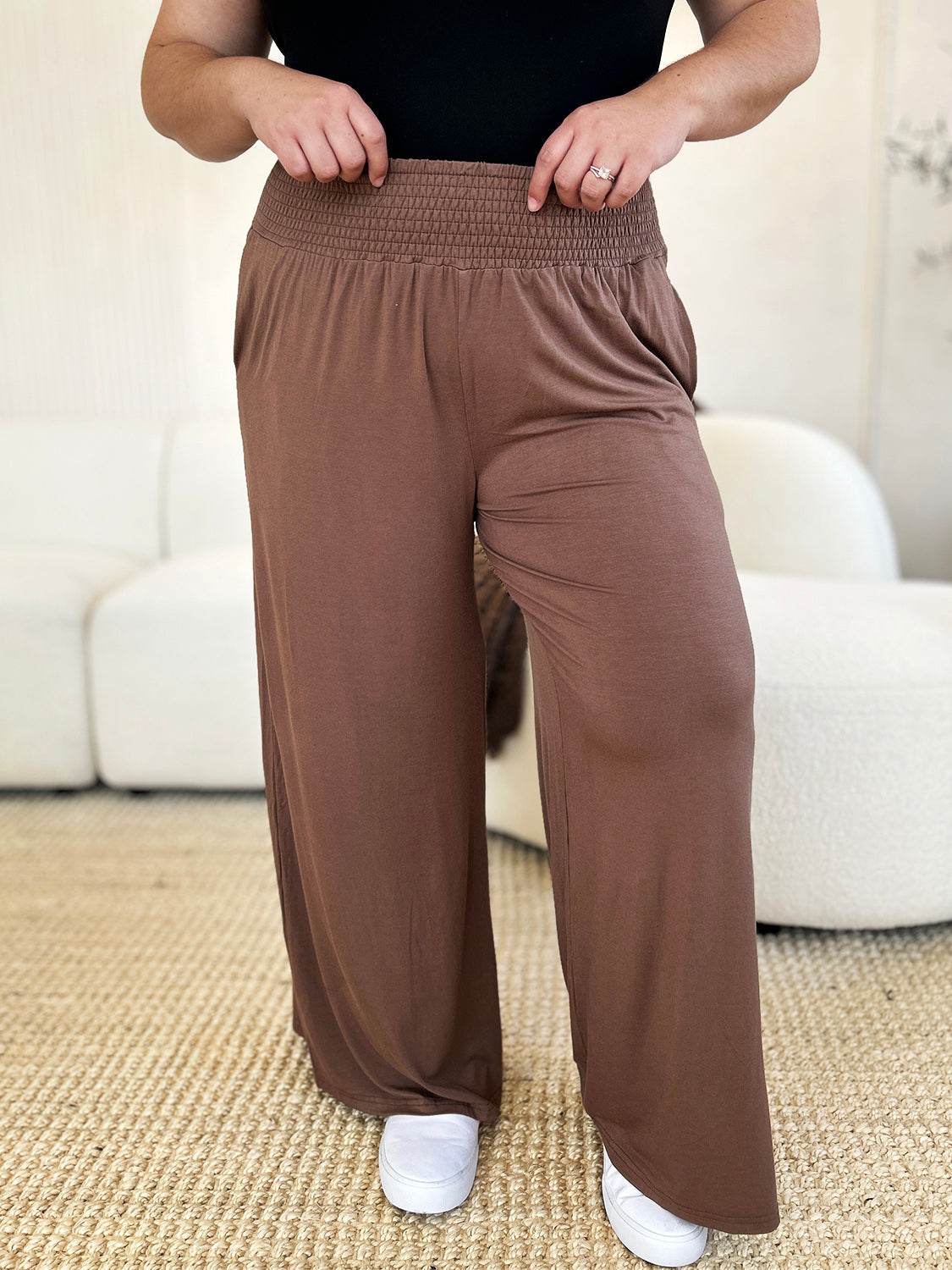 Basic Bae Full Size Smocked Wide Waistband Wide Leg Pants - Shop Style & More | Fresh Looks, Everyday Deals & Free Shipping