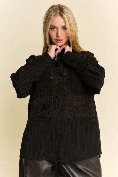 Davi & Dani Crinkled Jacquard Button Down Shirt - Shop Style & More | Fresh Looks, Everyday Deals & Free Shipping