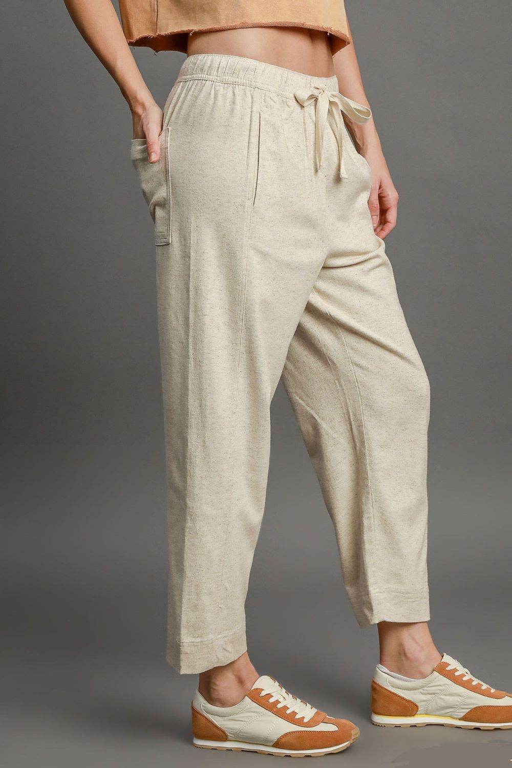 Umgee Full Size Drawstring Elastic Waistband Linen Blend Pants Plus Size - Shop Style & More | Fresh Looks, Everyday Deals & Free Shipping