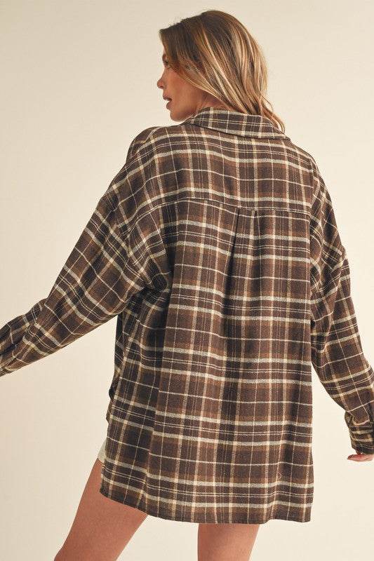 Aemi + Co Side Slit High-Low Plaid Long Sleeve Polo Shirt - Shop Style & More | Fresh Looks, Everyday Deals & Free Shipping