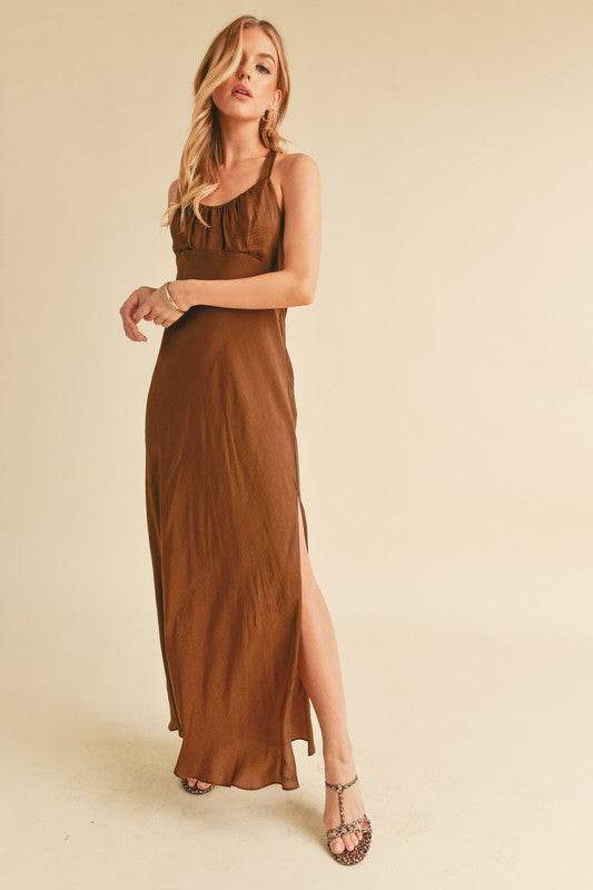 Aemi + Co Ruched Side Slit Cutout Back Maxi Cami Dress - Shop Style & More | Fresh Looks, Everyday Deals & Free Shipping