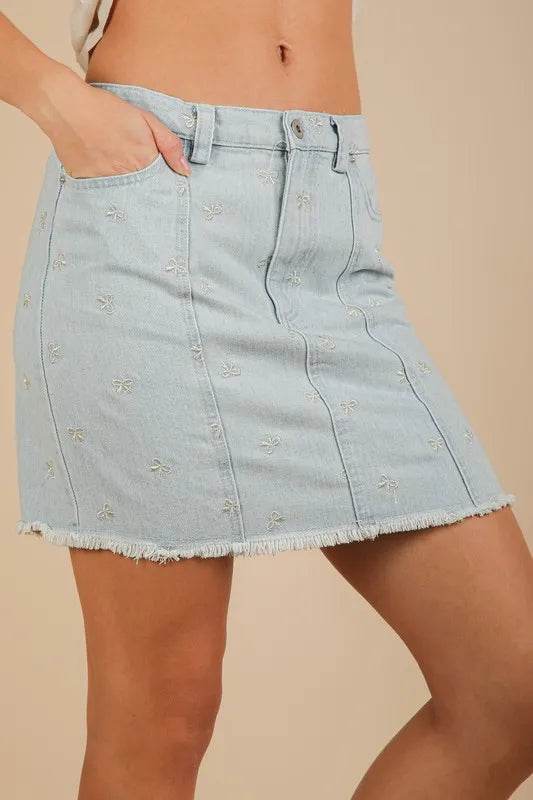VERY J Bow Printed Casual Denim Mini Skirt - Shop Style & More | Fresh Looks, Everyday Deals & Free Shipping