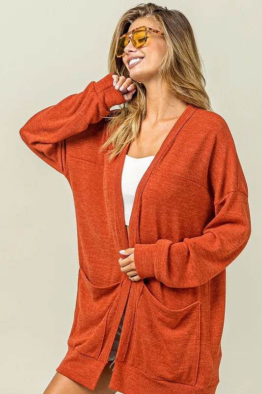 BiBi Open Front Drop Shoulder Cardigan with Pockets - Shop Style & More | Fresh Looks, Everyday Deals & Free Shipping