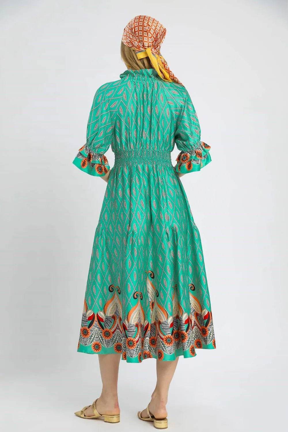 Umgee Printed Smocked Waist Flounce Sleeve Midi Dress - Shop Style & More | Fresh Looks, Everyday Deals & Free Shipping