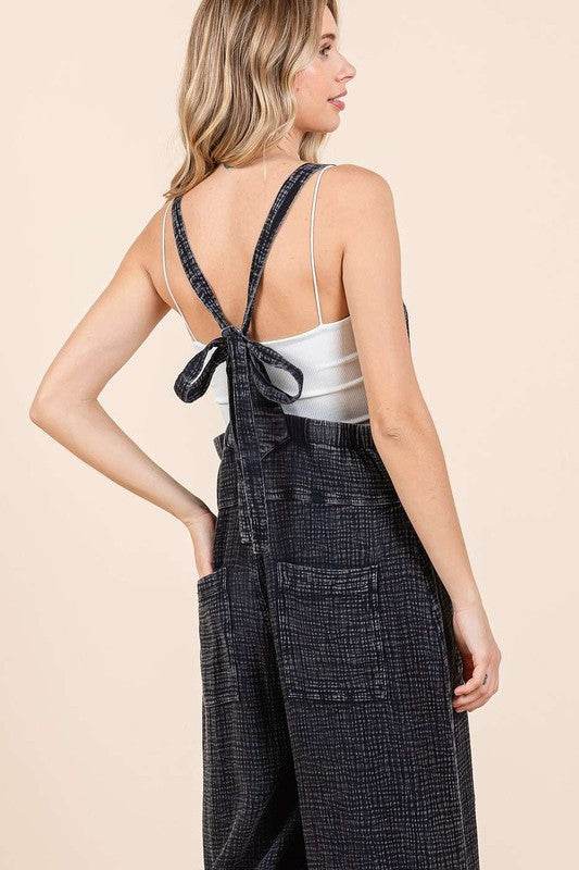Mittoshop Textured Wide Leg Overalls Black - Shop Style & More | Fresh Looks, Everyday Deals & Free Shipping