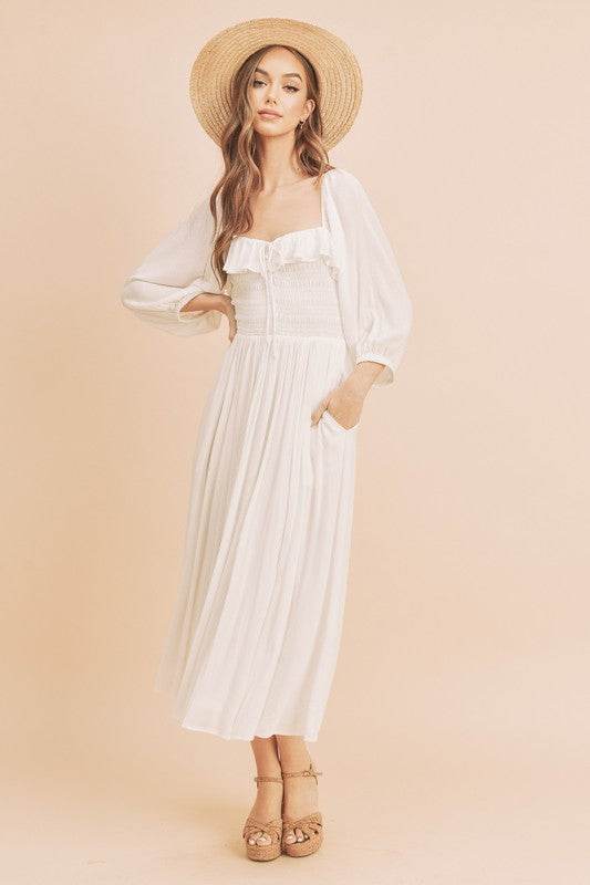 Aemi + Co Ruffled Smocked Square Neck Balloon Sleeve Dress - Shop Style & More | Fresh Looks, Everyday Deals & Free Shipping
