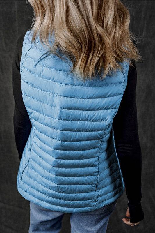 Sky Blue Plush Collared Quilted Zipped Puffer Vest - Shop Style & More | Fresh Looks, Everyday Deals & Free Shipping