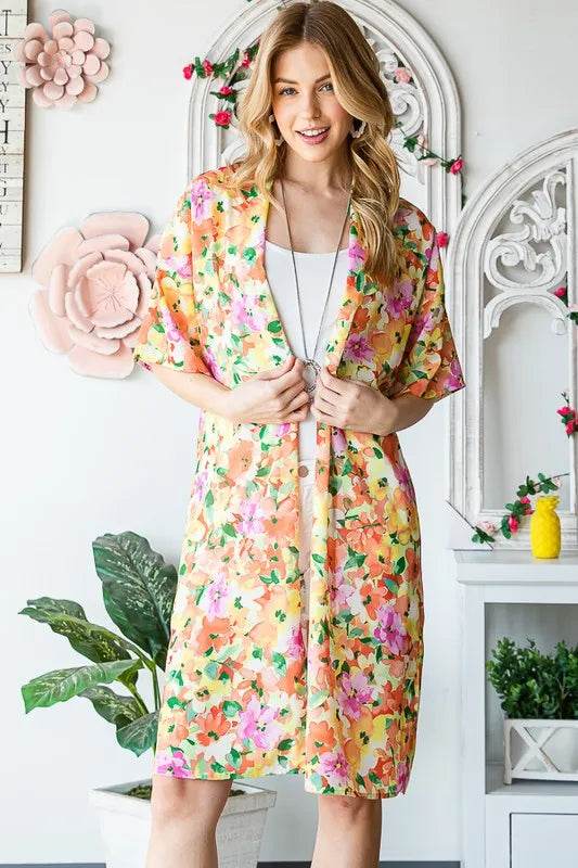 Heimish Full Size Half Sleeve Multi Color Floral Open Cardigan Plus Size - Shop Style & More | Fresh Looks, Everyday Deals & Free Shipping