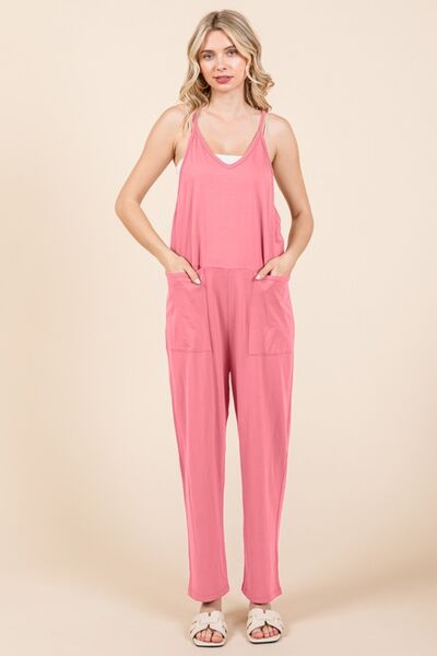 Culture Code Full Size Sleeveless Jumpsuit with Pockets Pink Jumpsuits