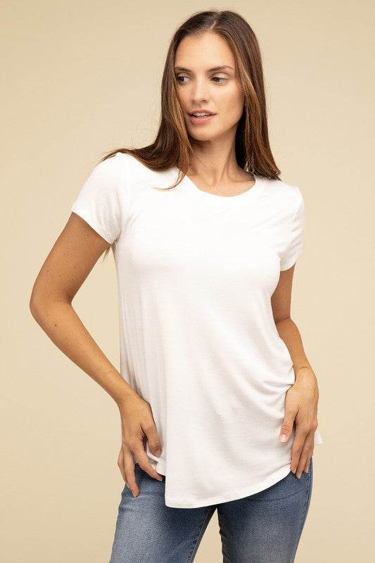 Flowy Round Hem Rayon Short Sleeve Top - Shop Style & More | Fresh Looks, Everyday Deals & Free Shipping