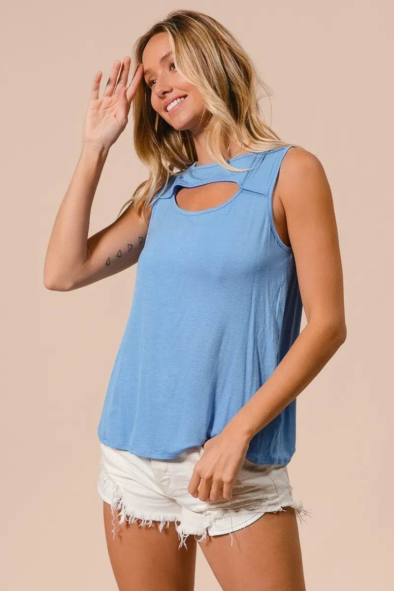 BiBi Rayon Span Knit With Cut Out Front Sleeveless Top - Shop Style & More | Fresh Looks, Everyday Deals & Free Shipping