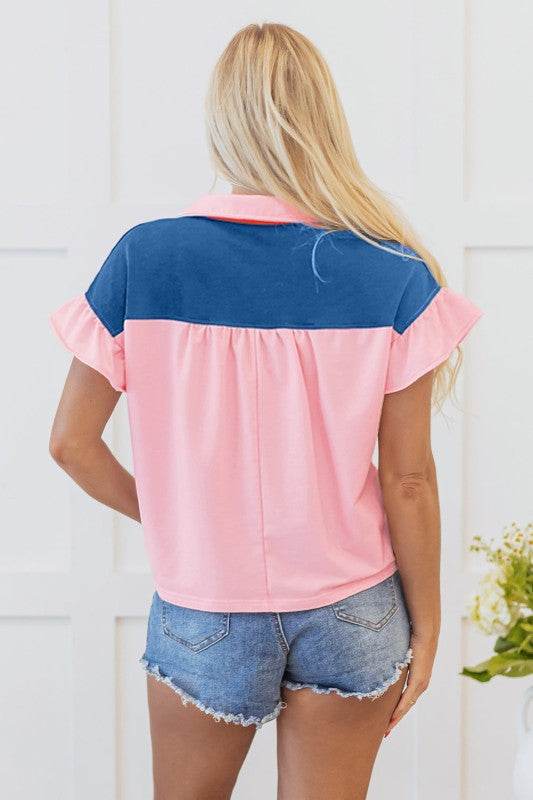 Carolina Half Buttoned Ruffled Short Sleeve Top - Shop Style & More | Fresh Looks, Everyday Deals & Free Shipping