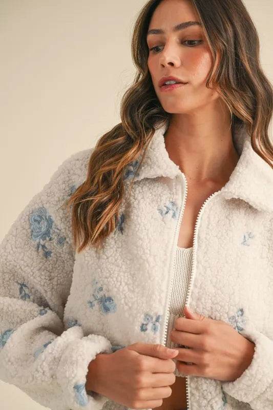 MABLE Floral Embroidered Fleece Teddy Jacket - Shop Style & More | Fresh Looks, Everyday Deals & Free Shipping