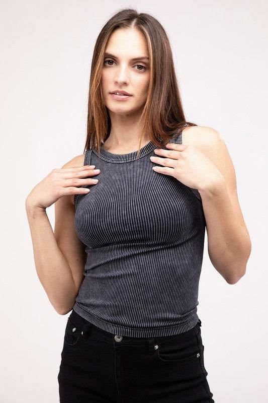 2-Way Neckline Washed Ribbed Cropped Tank Top - Shop Style & More | Fresh Looks, Everyday Deals & Free Shipping