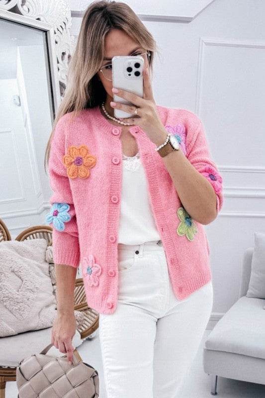 Knitted Floral Pattern Button Up Cardigan - Shop Style & More | Fresh Looks, Everyday Deals & Free Shipping