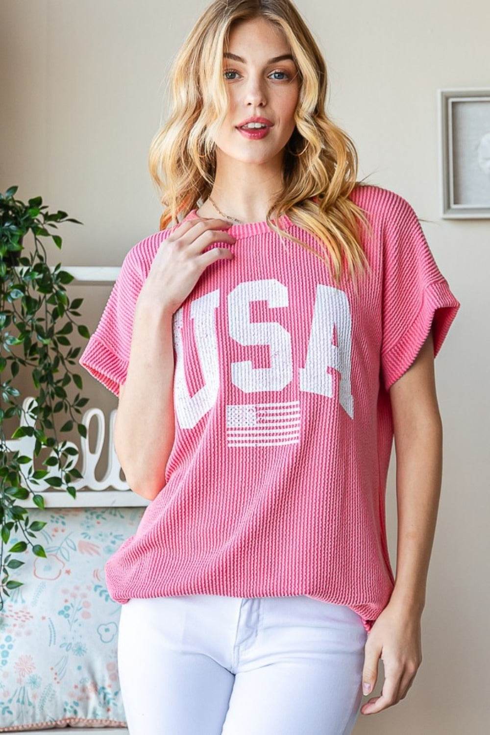 Heimish Full Size USA Graphic Short Sleeve Ribbed Top - Shop Style & More | Fresh Looks, Everyday Deals & Free Shipping