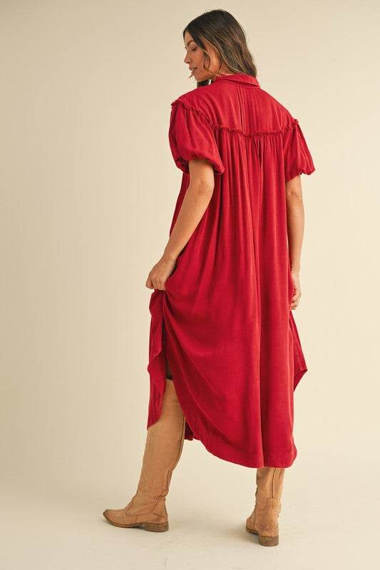 Annie Wear Mineral Washed Button Down Puff Sleeve Shirt Dress - Shop Style & More | Fresh Looks, Everyday Deals & Free Shipping