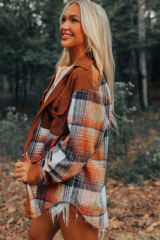 Plaid Corduroy Patchwork Chest Pocket Shacket - Shop Style & More | Fresh Looks, Everyday Deals & Free Shipping