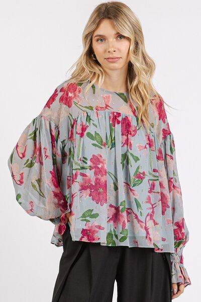 Mittoshop Floral Round Neck Flounce Sleeve Blouse - Shop Style & More | Fresh Looks, Everyday Deals & Free Shipping