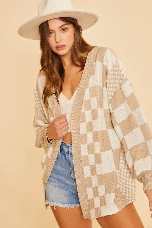 Annie Wear Checkered Open Front Drop Shoulder Cardigan - Shop Style & More | Fresh Looks, Everyday Deals & Free Shipping