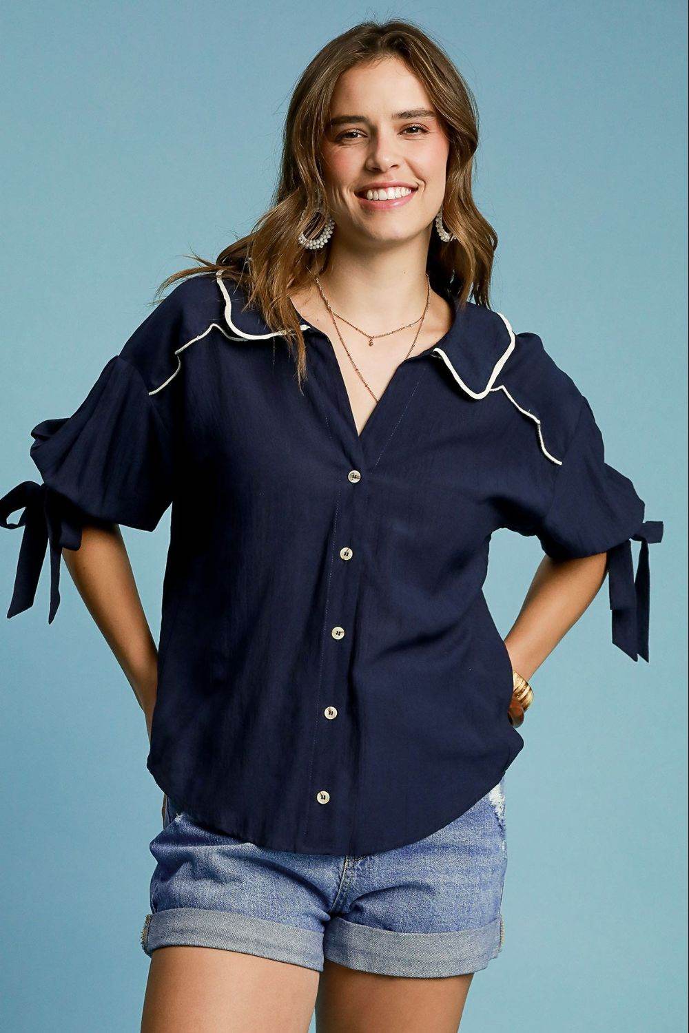 Umgee Full Size Embroidered Detail Button Down Shirt Plus Size - Shop Style & More | Fresh Looks, Everyday Deals & Free Shipping