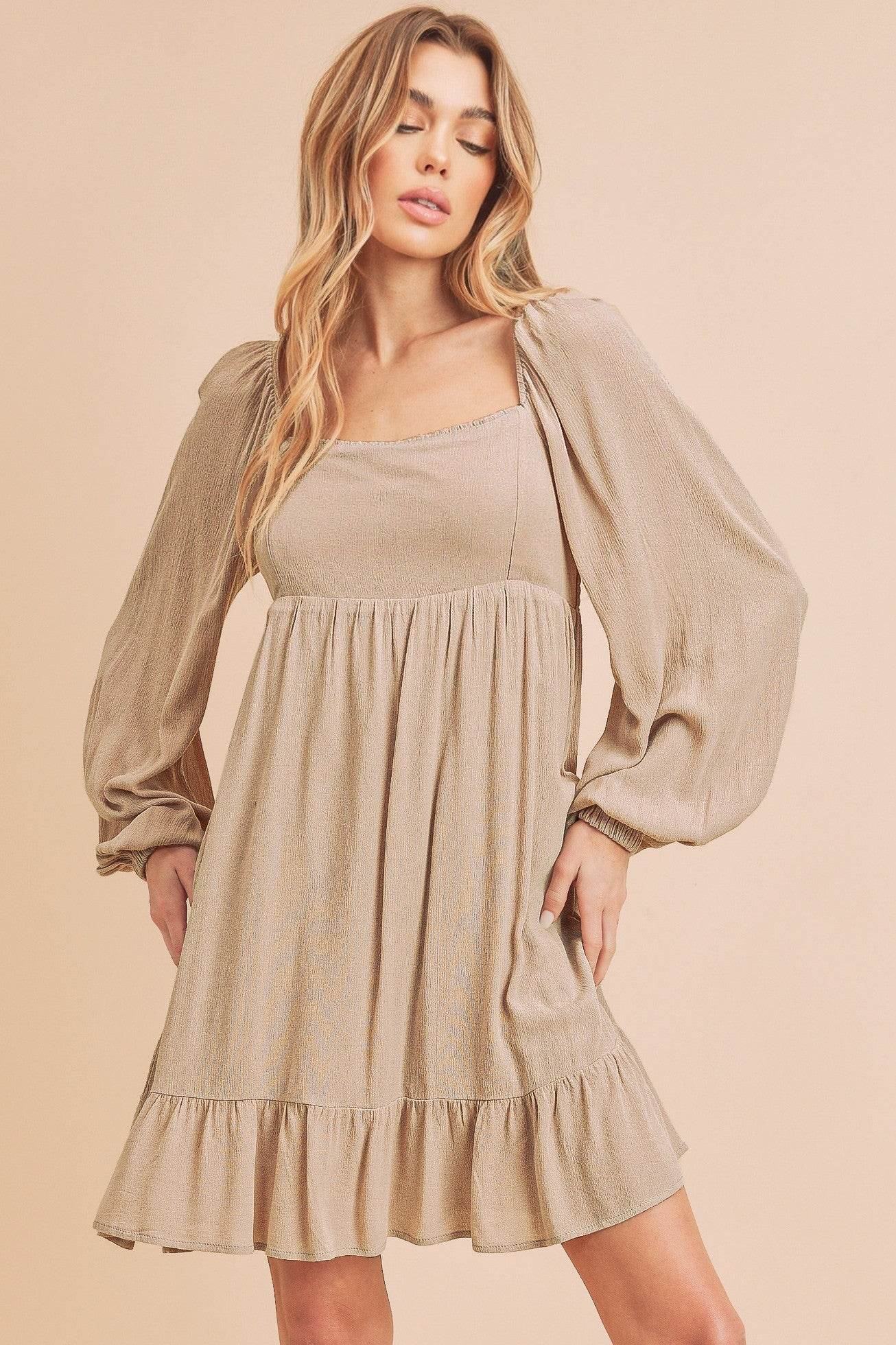 Aemi + Co Ruffled Hem Square Neck Balloon Sleeve Mini Dress - Shop Style & More | Fresh Looks, Everyday Deals & Free Shipping