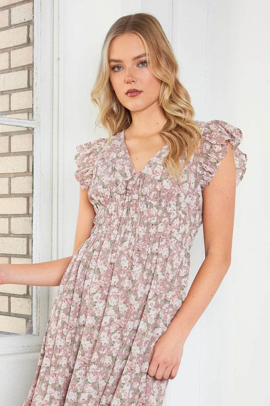Mittoshop Flower Print Ruffle Cap Sleeve V-neck Midi Dress - Shop Style & More | Fresh Looks, Everyday Deals & Free Shipping