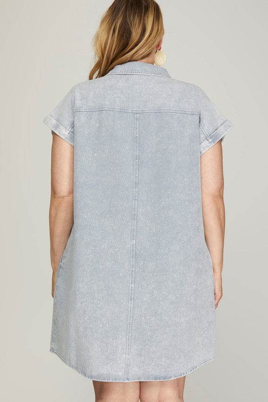 She + Sky Full Size Folded Cuff Button Down Washed Twill Shirt Dress Plus Size - Shop Style & More | Fresh Looks, Everyday Deals & Free Shipping