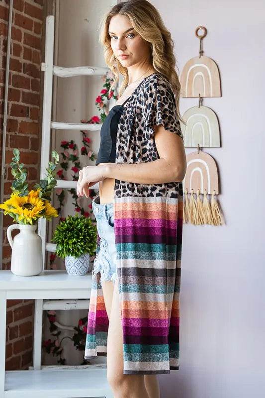 Heimish Full Size Animal Leopard and Stripe Open Cardigan Plus Size - Shop Style & More | Fresh Looks, Everyday Deals & Free Shipping