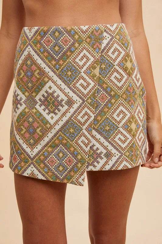 Annie Wear Ethic Woven Jacquard Wrap Mini Skirt - Shop Style & More | Fresh Looks, Everyday Deals & Free Shipping