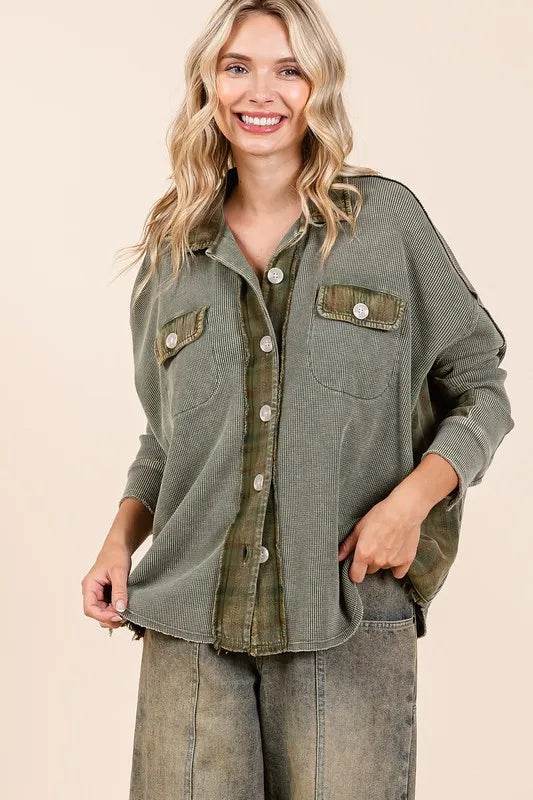 Mittoshop Mineral Washed Plaid Button Down Shacket - Shop Style & More | Fresh Looks, Everyday Deals & Free Shipping