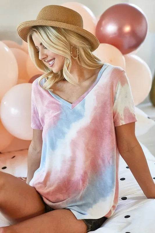 BiBi Tie Dye French Terry V Neck Top - Shop Style & More | Fresh Looks, Everyday Deals & Free Shipping