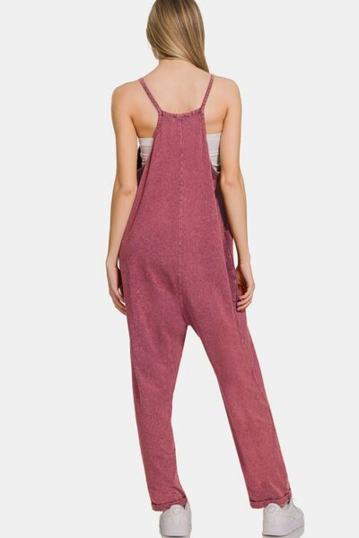 Zenana Washed Spaghetti Straps Overalls with Pockets Jumpsuits