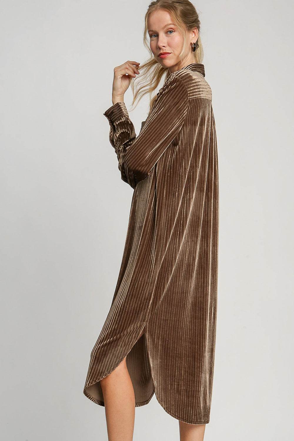 Umgee Button Down Shirt Dress with Texture and Curved Hem - Shop Style & More | Fresh Looks, Everyday Deals & Free Shipping