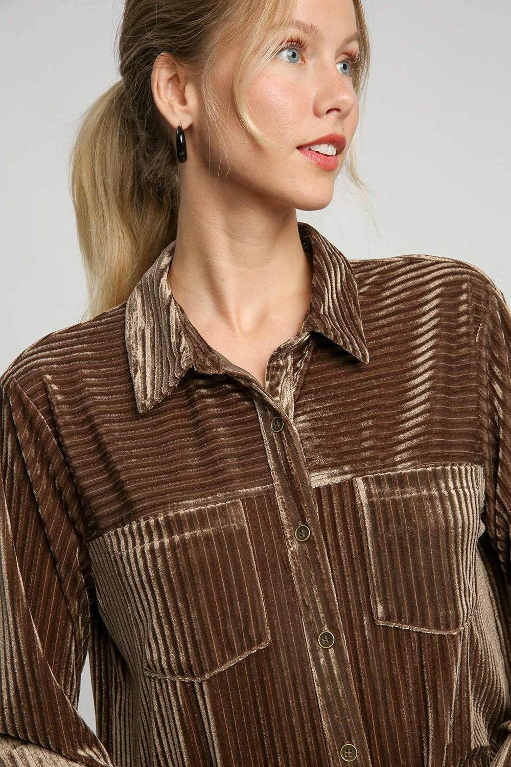 Umgee Button Down Shirt Dress with Texture and Curved Hem - Shop Style & More | Fresh Looks, Everyday Deals & Free Shipping
