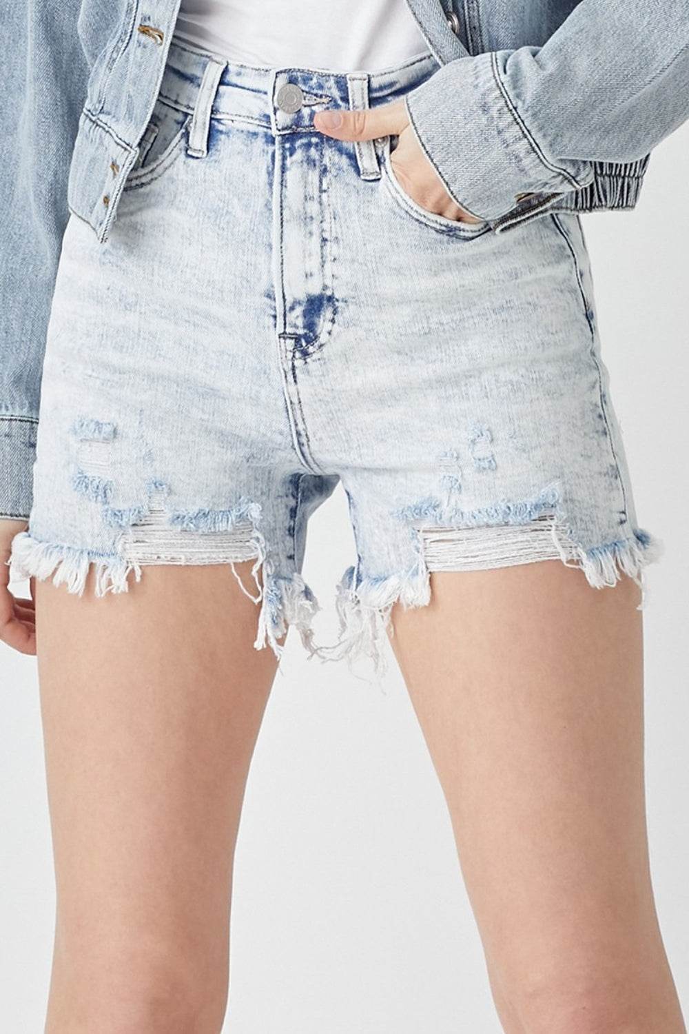 RISEN Raw Hem Distressed High Rise Denim Shorts - Shop Style & More | Fresh Looks, Everyday Deals & Free Shipping