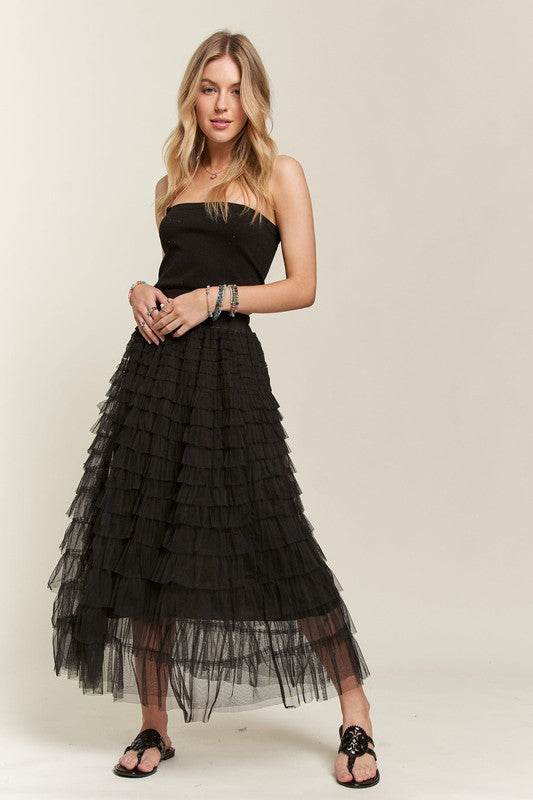 ADORA Elastic Waist Layered Mesh Midi Skirt - Shop Style & More | Fresh Looks, Everyday Deals & Free Shipping