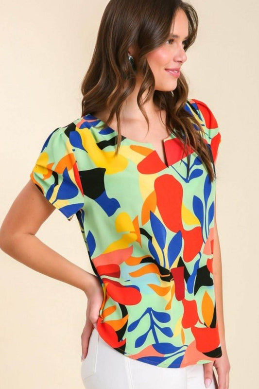 Umgee Full Size Short Sleeved Abstract Print Top Plus Size - Shop Style & More | Fresh Looks, Everyday Deals & Free Shipping