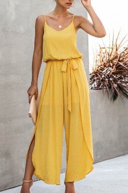 V Neck Suspenders Wide Leg Side Slit Jumpsuit - Shop Style & More | Fresh Looks, Everyday Deals & Free Shipping