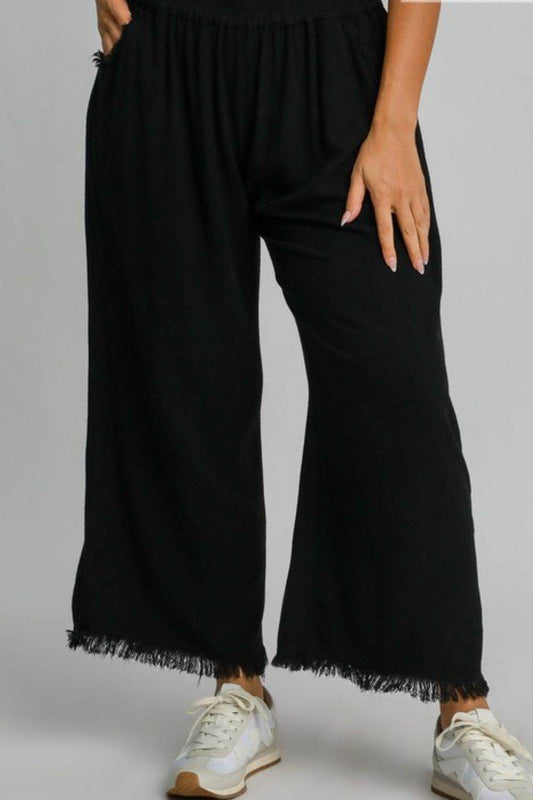 Umgee Full Size Linen Blend Elastic Waistband Wide Leg Pants Plus Size - Shop Style & More | Fresh Looks, Everyday Deals & Free Shipping