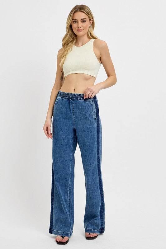 RISEN Full Size Elastic Waist Wide Leg Jeans Plus Size - Shop Style & More | Fresh Looks, Everyday Deals & Free Shipping