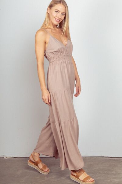 VERY J Sleeveless Ruched Wide Leg Jumpsuit Jumpsuits