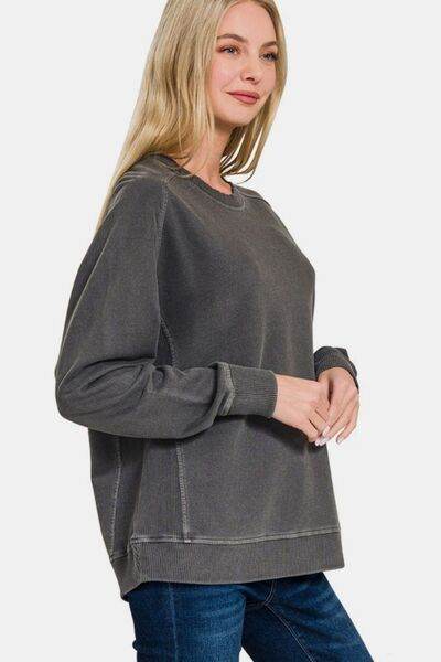 Zenana Full Size Pigment Dyed French Terry Sweatshirt - Shop Style & More | Fresh Looks, Everyday Deals & Free Shipping
